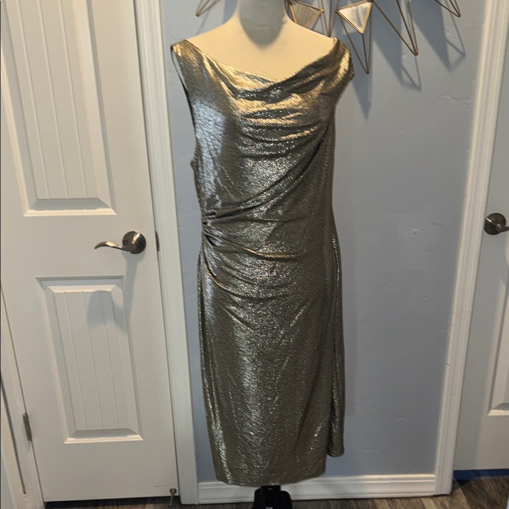 Ralph Lauren Metallic Gold Asymmetrical Dress